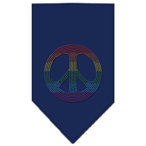 Rainbow Peace Sign Rhinestone Bandana Navy Blue Small GreatEagleInc
