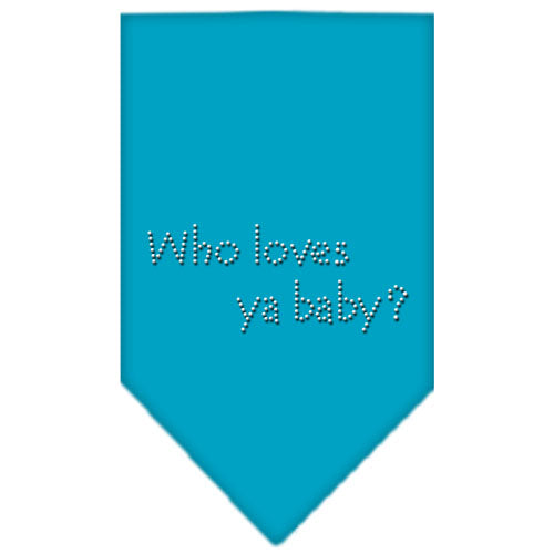 Who Loves Ya Baby Rhinestone Bandana Turquoise Small GreatEagleInc