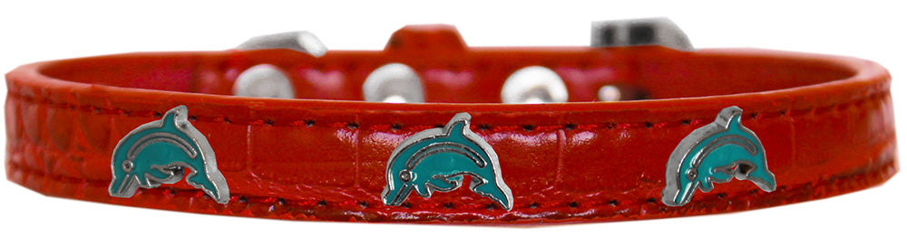 Dolphin Widget Croc Dog Collar Red Size 10 GreatEagleInc