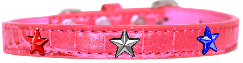 Red, White And Blue Star Widget Croc Dog Collar Bright Pink Size 20 GreatEagleInc