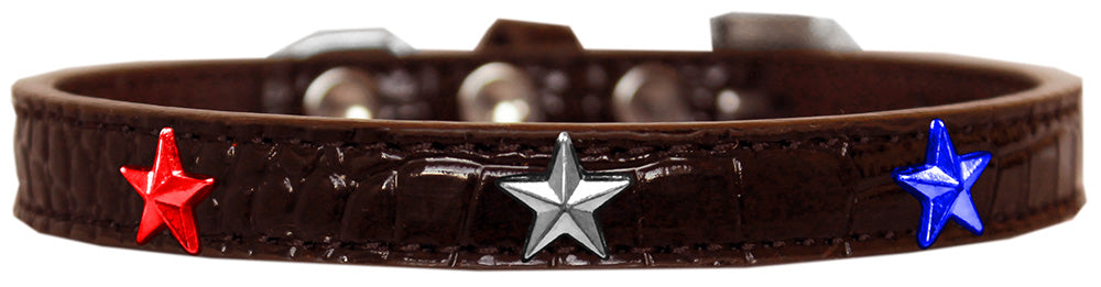 Red, White And Blue Star Widget Croc Dog Collar Chocolate Size 12 GreatEagleInc