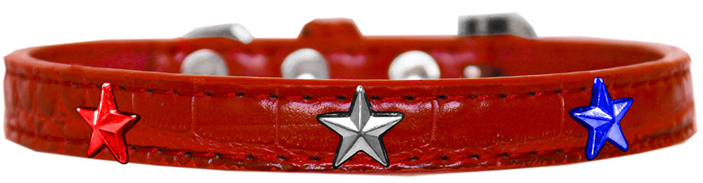 Red, White And Blue Star Widget Croc Dog Collar Red Size 14 GreatEagleInc