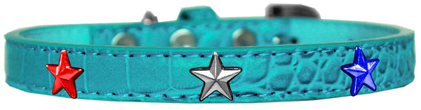 Red, White And Blue Star Widget Croc Dog Collar Turquoise Size 20 GreatEagleInc