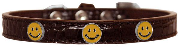 Happy Face Widget Croc Dog Collar Chocolate Size 16 GreatEagleInc