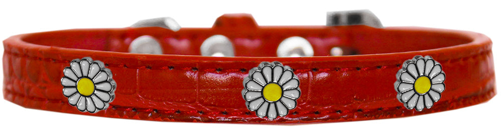 White Daisy Widget Croc Dog Collar Red Size 16 GreatEagleInc