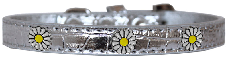 White Daisy Widget Croc Dog Collar Silver Size 10 GreatEagleInc