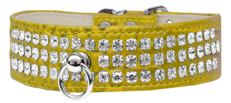 Stil Nr. 73 Strass-Designer-Krokodil-Hundehalsband, Gelb, Größe 10