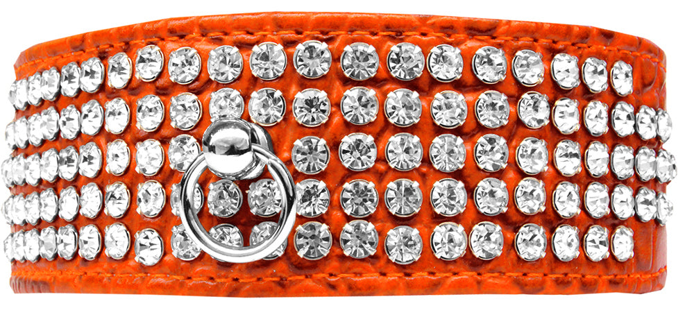 Mirage 5 Row Rhinestone Designer Croc Dog Collar Orange Size 16 Default Title