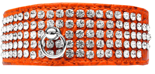 Mirage 5 Row Rhinestone Designer Croc Dog Collar Orange Size 24 Default Title