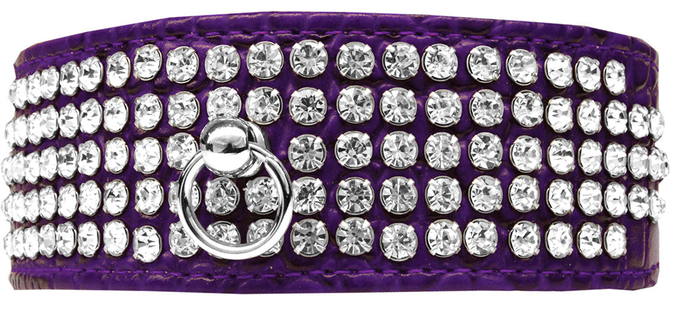 Mirage 5 Row Rhinestone Designer Croc Dog Collar Purple Size 16 Default Title