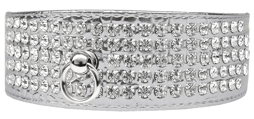 Mirage 5 Row Rhinestone Designer Croc Dog Collar Silver Size 18 Default Title