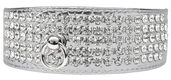 Mirage 5 Row Rhinestone Designer Croc Dog Collar Silver Size 18 Default Title