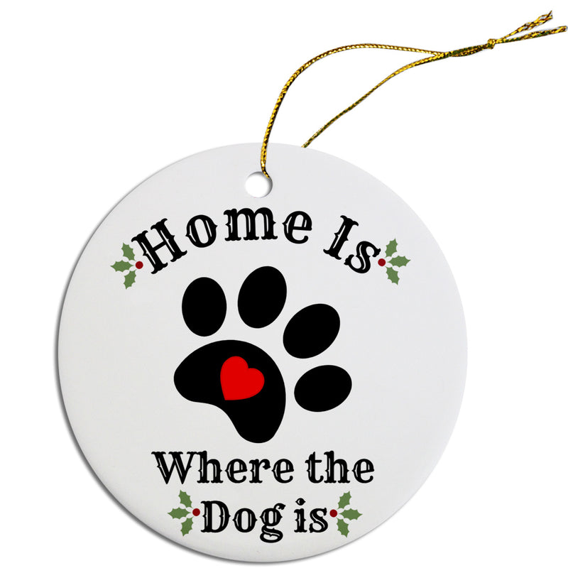 Runde Weihnachtsverzierung „Zuhause ist, wo der Hund ist“.
