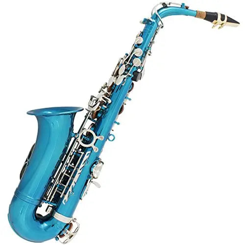 Mendini by Cecilio Eb Alto Sax w/Tuner, Case, Mouthpiece, 10 Reeds, Pocketbook and 1 Year Warranty (Sky Blue)