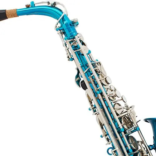 Mendini by Cecilio Eb Alto Sax w/Tuner, Case, Mouthpiece, 10 Reeds, Pocketbook and 1 Year Warranty (Sky Blue)