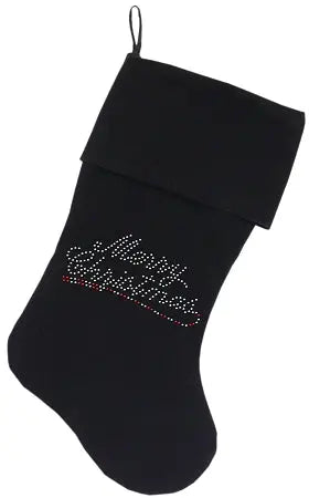 Merry Christmas Rhinestone 18 Inch Velvet Christmas Stocking Black Default Title