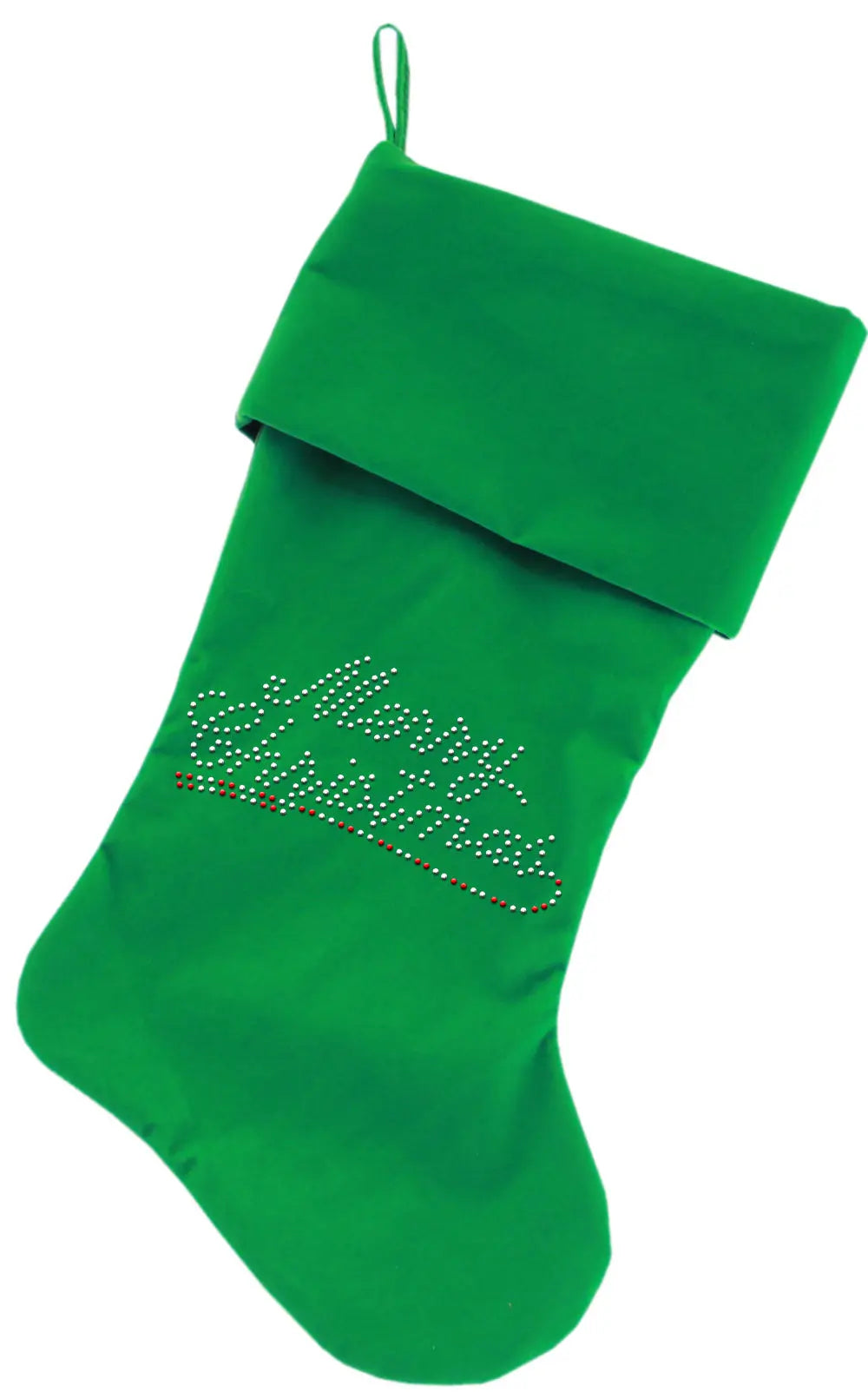Merry Christmas Rhinestone 18 Inch Velvet Christmas Stocking Green Default Title