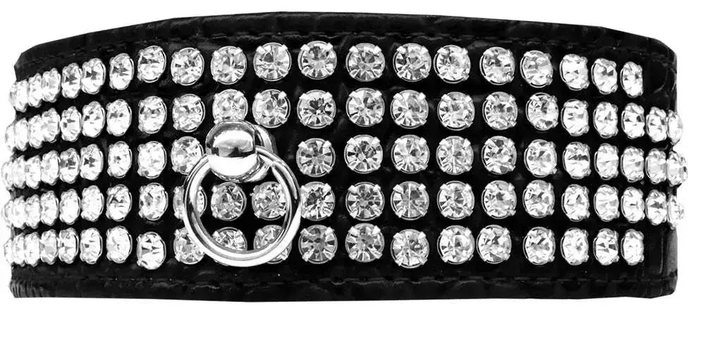 Mirage-5-Row-Rhinestone-Designer-Croc-Dog-Collar-Black-Size-14-GreatEagleInc-334345697