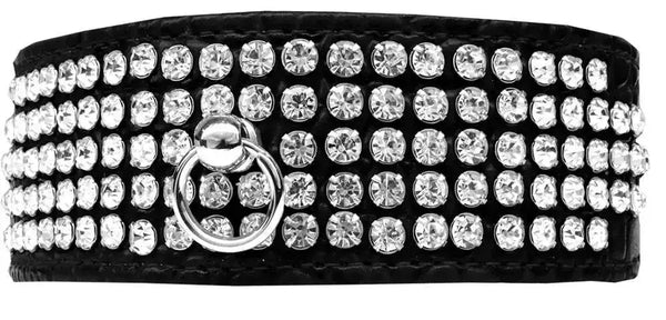 Mirage-5-Row-Rhinestone-Designer-Croc-Dog-Collar-Black-Size-14-GreatEagleInc-334345697