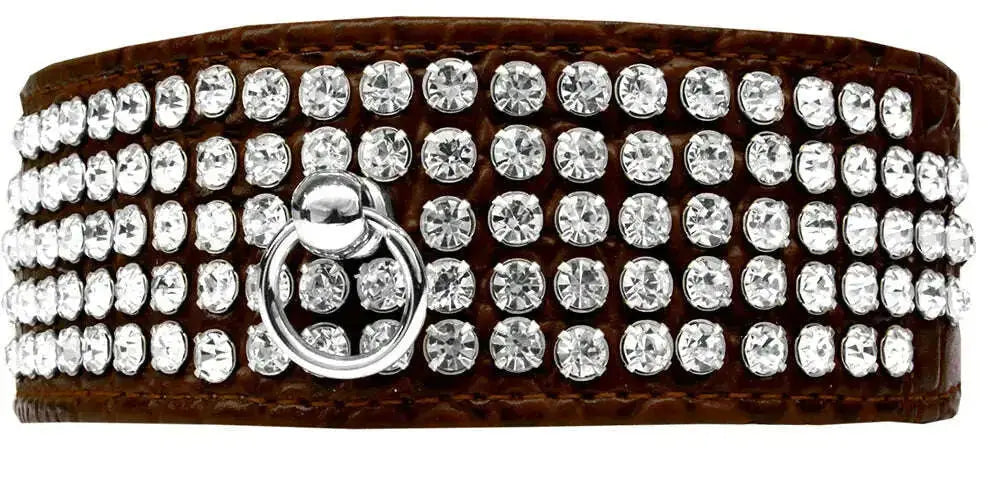 Mirage-5-Row-Rhinestone-Designer-Croc-Dog-Collar-Chocolate-Size-12-GreatEagleInc-334346380
