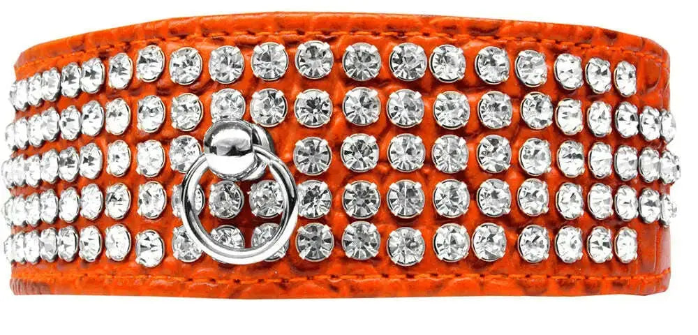 Mirage-5-Row-Rhinestone-Designer-Croc-Dog-Collar-Orange-Size-22-GreatEagleInc-334347634