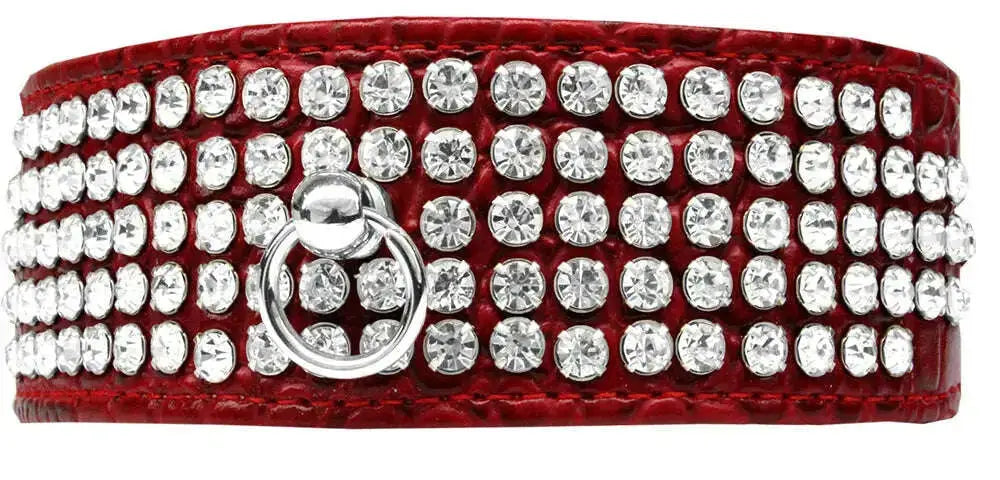 Mirage-5-Row-Rhinestone-Designer-Croc-Dog-Collar-Red-Size-12-GreatEagleInc-334348774