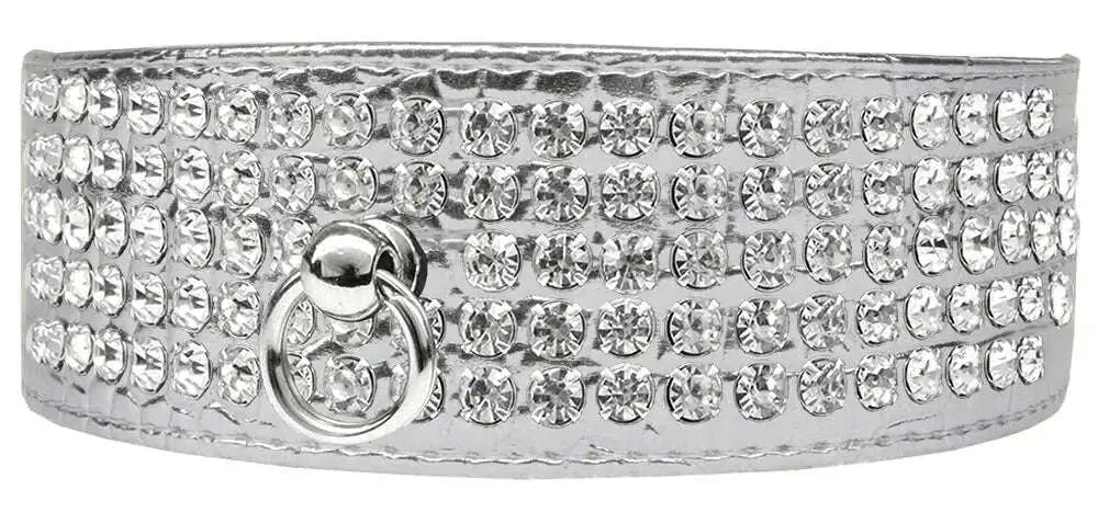 Mirage-5-Row-Rhinestone-Designer-Croc-Dog-Collar-Silver-Size-14-GreatEagleInc-334349657
