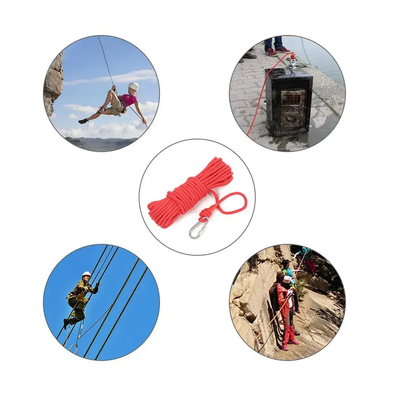Multipurpose Magnet Fishing Rescue Safety Rope Rock Climbing Cord with Carabiner - GreatEagleInc