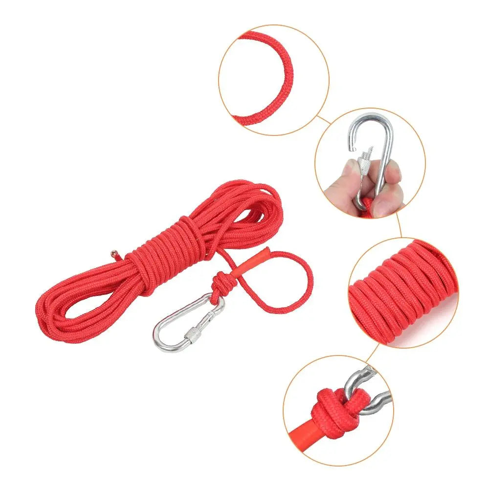 Multipurpose Magnet Fishing Rescue Safety Rope Rock Climbing Cord with Carabiner - GreatEagleInc
