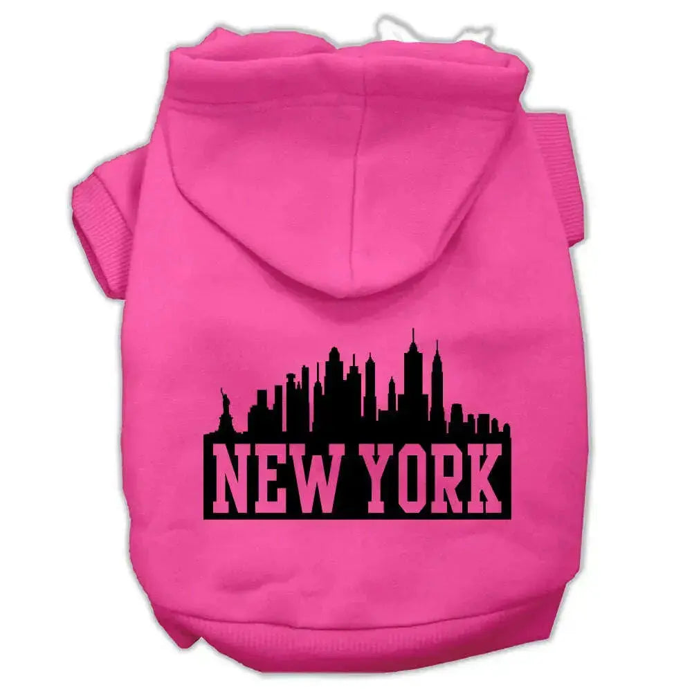 New-York-Skyline-Screen-Print-Pet-Hoodies-Bright-Pink-Size-Med-GreatEagleInc-319917438