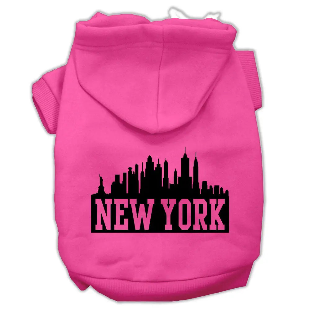 New York Skyline Screen Print Pet Hoodies Bright Pink Size Sm Default Title