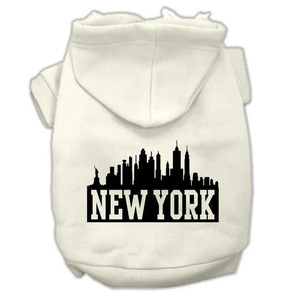 New York Skyline Screen Print Pet Hoodies Cream Size Sm Default Title