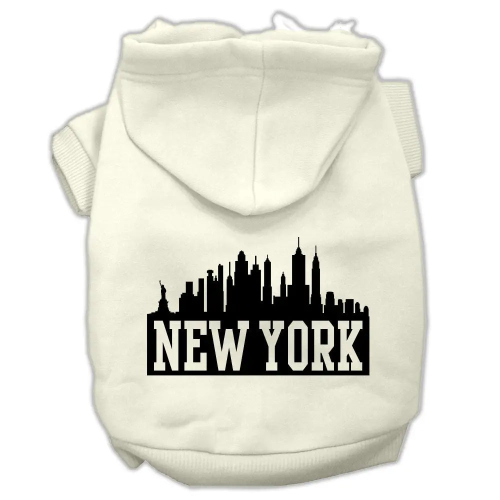 New York Skyline Screen Print Pet Hoodies Cream Size Xxl Default Title