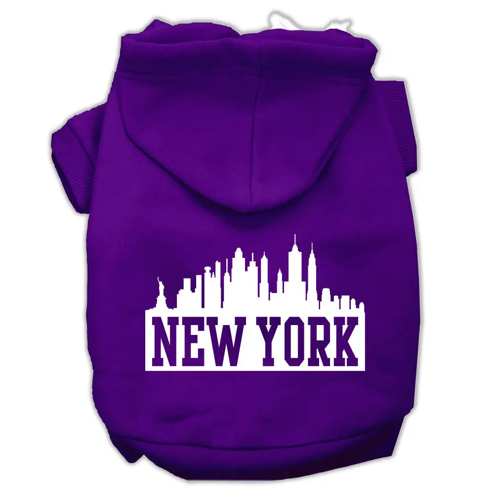 New York Skyline Screen Print Pet Hoodies Purple Size Xxl Default Title