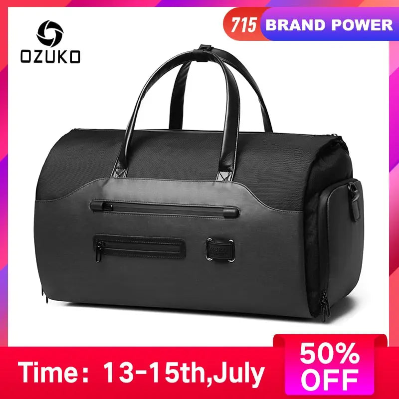 OZUKO Multifunction Men Suit Storage Travel Bag Large Capacity Luggage Handbag Male Waterproof Travel Duffel Bag Shoes Pocket