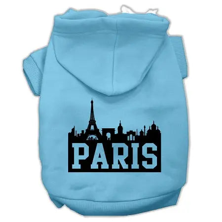 Paris Skyline Screen Print Pet Hoodies Baby Blue Size Sm Default Title