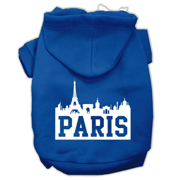 Paris Skyline Screen Print Pet Hoodies Blue Size Xl Default Title