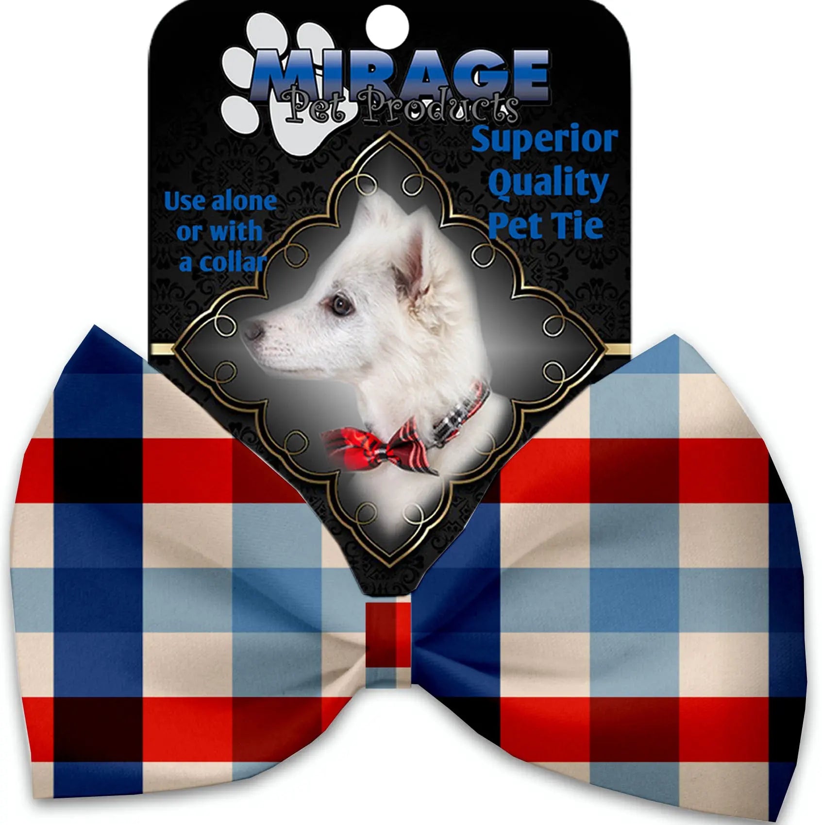 Patriotic Plaid Pet Bow Tie Collar Accessory With Velcro Default Title
