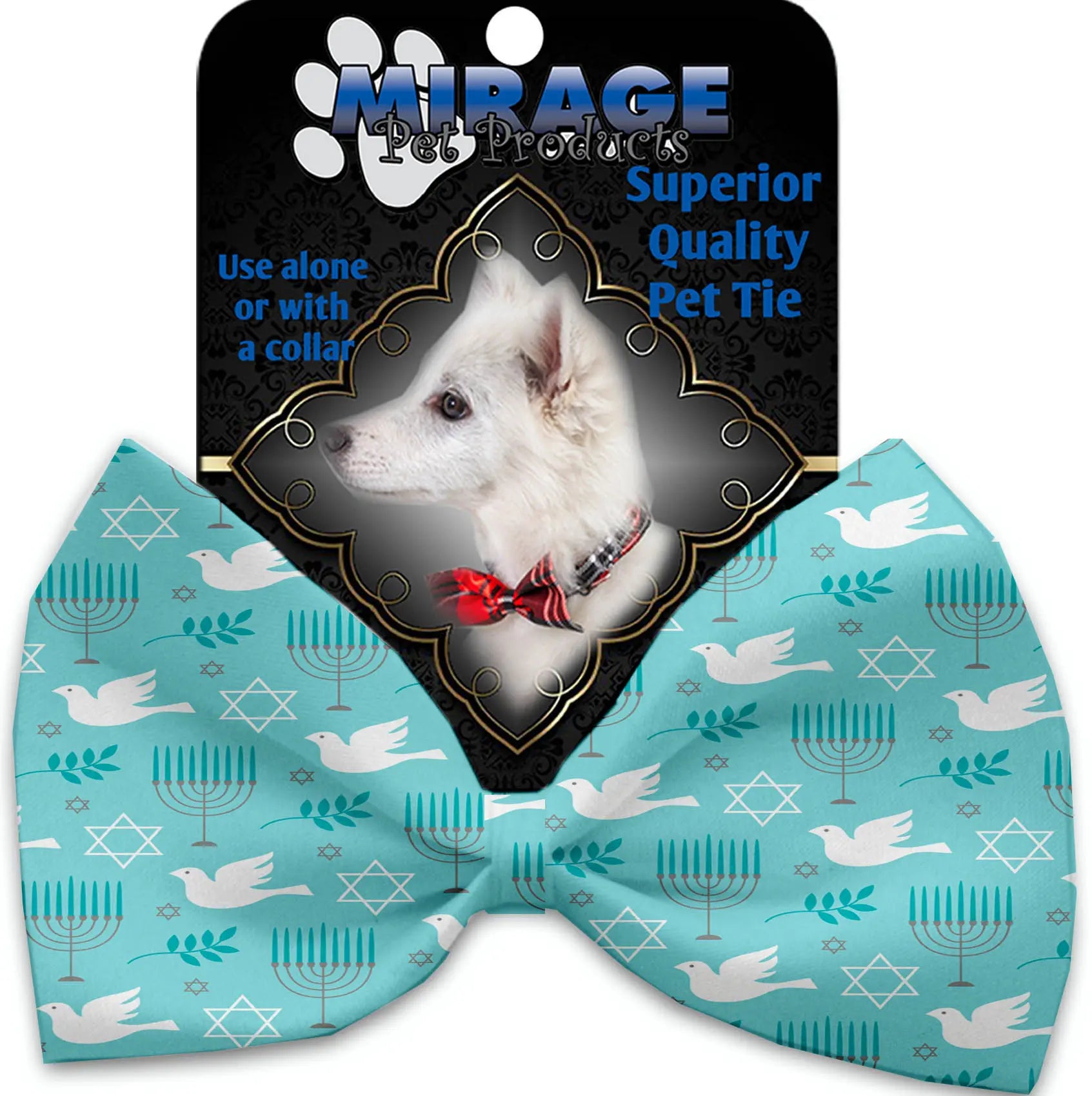 Peace And Hanukkah Pet Bow Tie Collar Accessory With Velcro Default Title