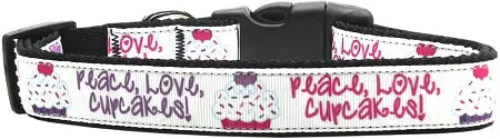 Peace Love Cupcakes Nylon Dog Collar Sm Default Title