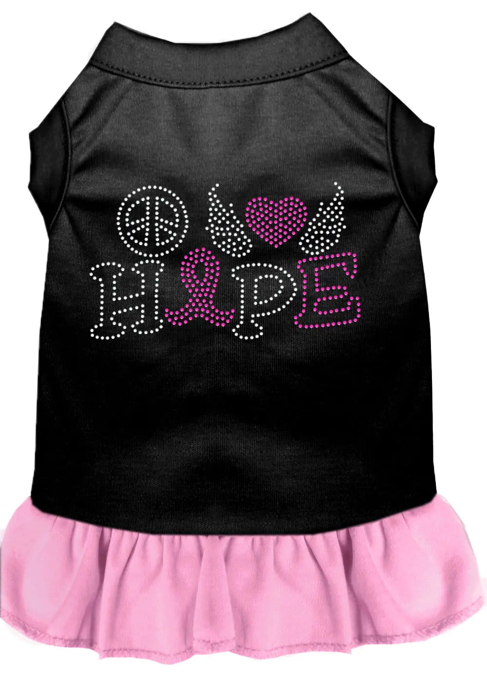 Peace Love Hope Breast Cancer Rhinestone Pet Dress Black With Light Pink Lg Default Title