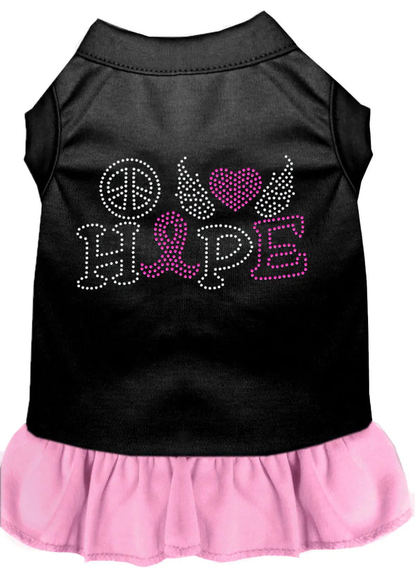 Peace Love Hope Breast Cancer Rhinestone Pet Dress Black With Light Pink Lg Default Title