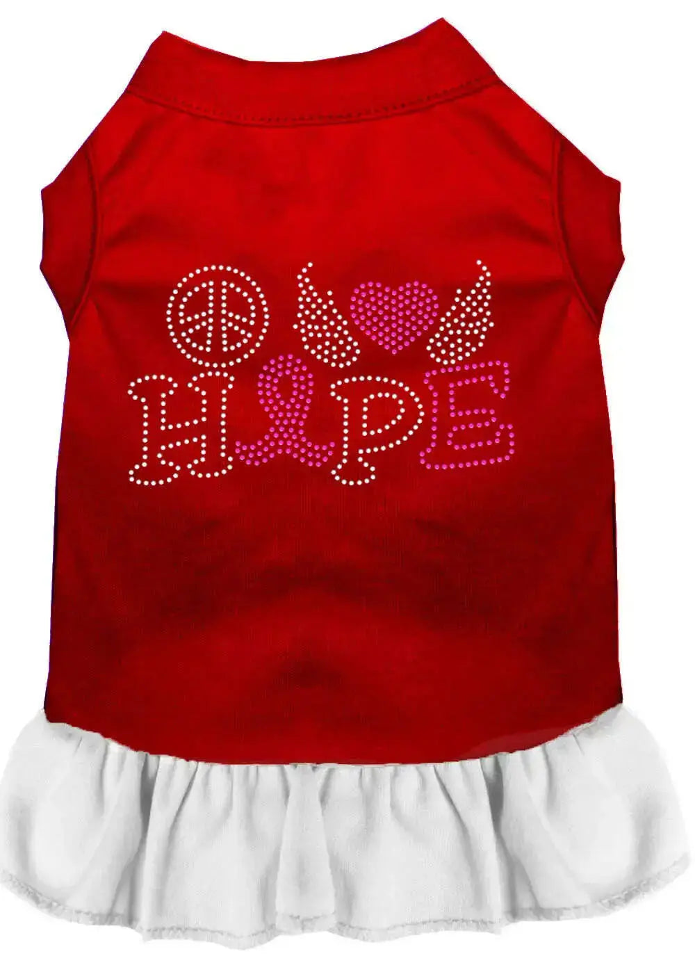 Peace-Love-Hope-Breast-Cancer-Rhinestone-Pet-Dress-Red-With-White-Xs-GreatEagleInc-319280043
