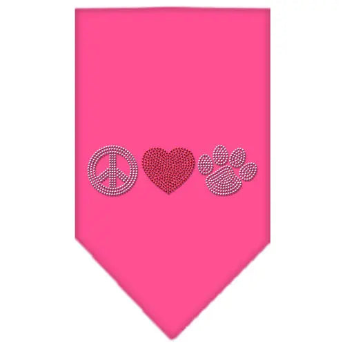Peace Love Paw Rhinestone Bandana Bright Pink Large Default Title