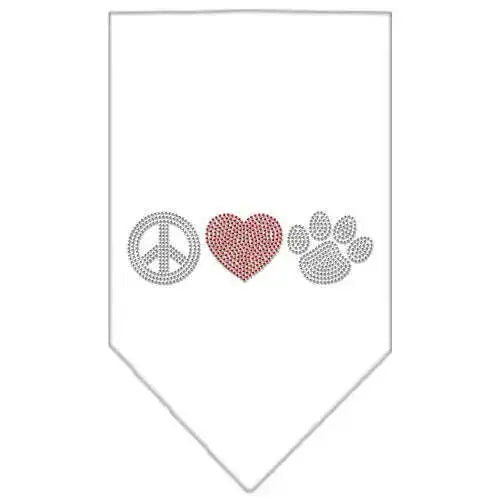 Peace-Love-Paw-Rhinestone-Bandana-White-Large-GreatEagleInc-333941235