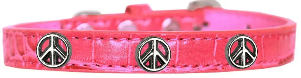 Peace-Sign-Widget-Croc-Dog-Collar-Bright-Pink-Size-12-GreatEagleInc-319983816