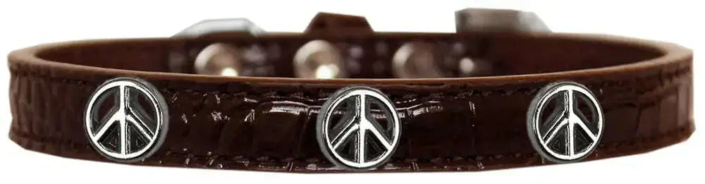 Peace-Sign-Widget-Croc-Dog-Collar-Chocolate-Size-12-GreatEagleInc-319984485
