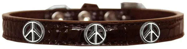 Peace-Sign-Widget-Croc-Dog-Collar-Chocolate-Size-16-GreatEagleInc-319984670