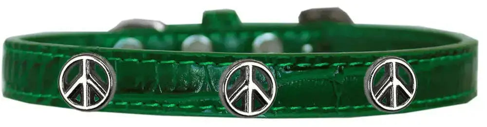 Peace-Sign-Widget-Croc-Dog-Collar-Emerald-Green-Size-16-GreatEagleInc-319985219
