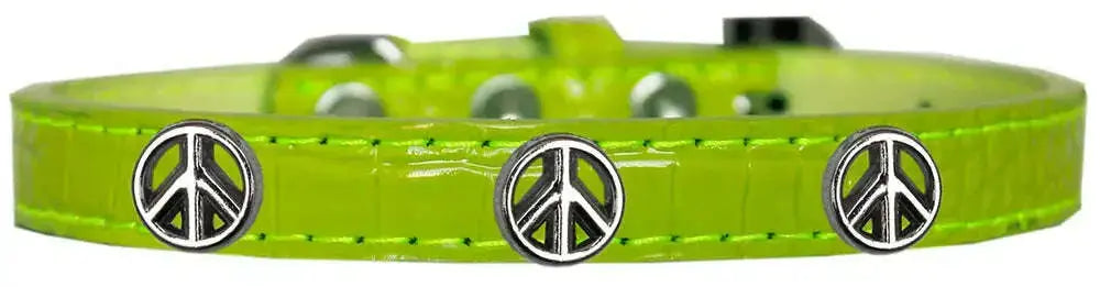 Peace-Sign-Widget-Croc-Dog-Collar-Lime-Green-Size-14-GreatEagleInc-319985750